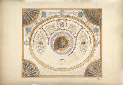 Design for Ceiling with Two Portraits and Fan Supports at Corners, 19th century by John Gregory Crace
