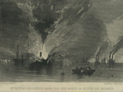 Attack of the Rebels Upon Our Gun Boats in Galveston Harbor, c.1863 by John Hamilton