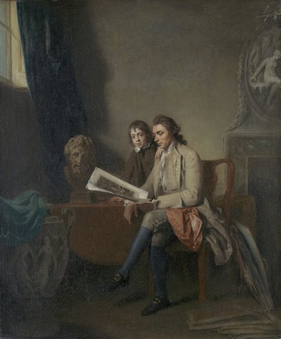 Portrait of a Man and a Boy looking at Prints by John Hamilton Mortimer