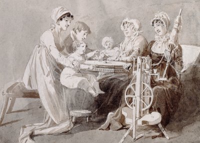 A Woman with her Family at a Spinning Wheel by John Harden