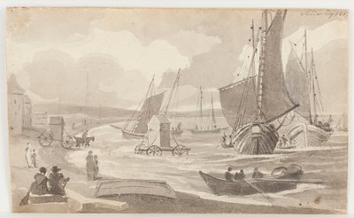 Bathing machines at Allonby, Cumbria, 1812 by John Harden