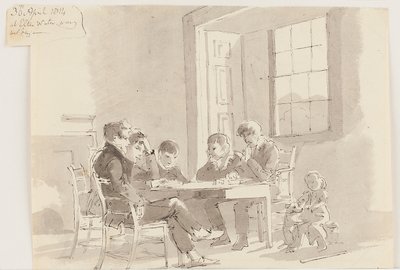 Boys reading at Storrs, Elterwater, 1814 by John Harden