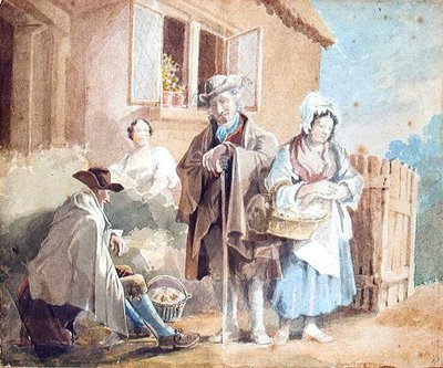 Outside a cottage by John Harden