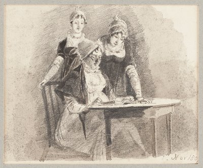 Three at a table, one sitting, 1807 by John Harden