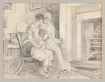 Three by the fire, with John W aged 3, 1812 by John Harden