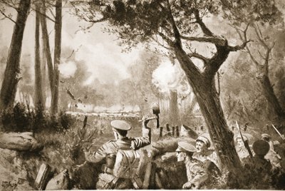 Acting-Lance-Corporal Barker assisting a party, collected by him, to open out a communication trench under heavy shell and machine-gun fire by John Harris Valda