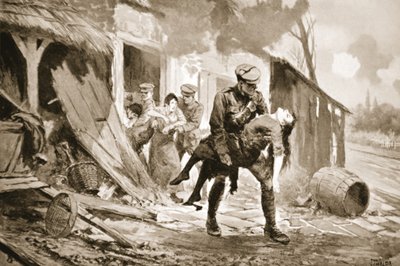 Gunner Rafferty Carrying a Wounded Woman to Safety from a Shelled Farmhouse by John Harris Valda