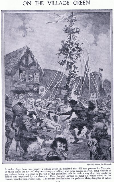 On the Village Green. Dancing Around the Maypole by John Harris Valda