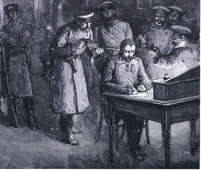 Prince Alexander Signing His Abdication 1886, Illustration from Hutchinson