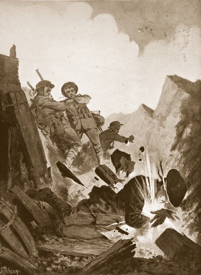 Second Lieutenant A.V. Smith throws himself on a live bomb, sacrificing his life for his comrades by John Harris Valda