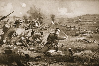 Sergeant B.C. Shea Rallying and Cheering on the Men of His Regiment After Being Seriously Wounded at Rouges Bancs by John Harris Valda
