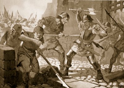 The death of Stussi, Burgomaster of Zurich, in battle by John Harris Valda