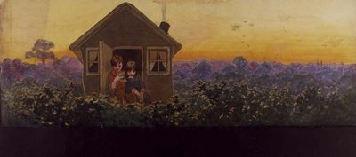 The Tree Tops at Sunset one Year Later: Peter in the Little House with Wendy on her Annual Spring-Cleaning Visit, Illustration to 