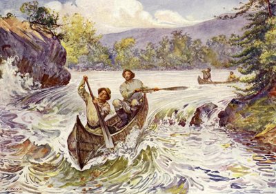 Canadians shooting rapids in canoes by John Henry Frederick (after) Bacon