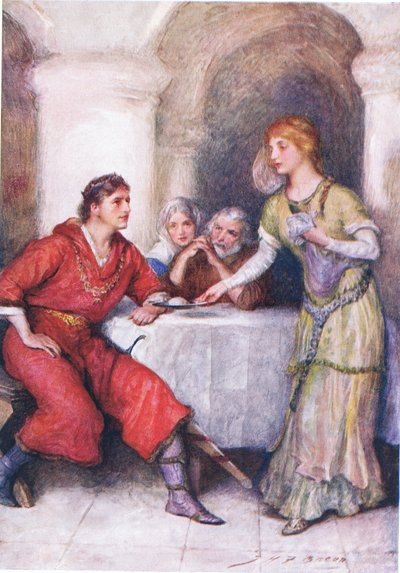 Enid Waits Upon Geraint, illustration for Children