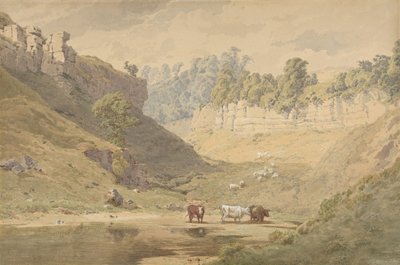 Cattle at a Watering Hole in a Valley by John Henry Mole