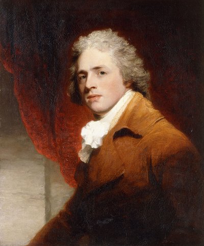 Portrait of a Gentleman, Half-Length, in a Brown and White Stock, a Red Curtain Behind by John Hoppner
