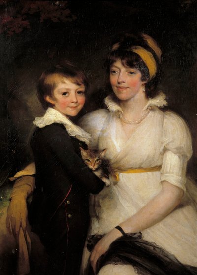 Young Woman and Little Boy Holding a Cat by John Hoppner