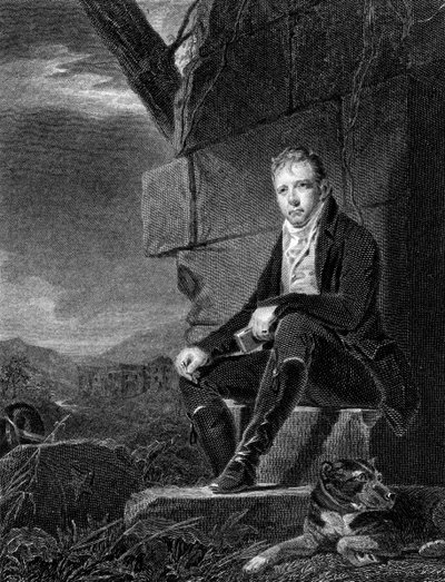 Walter Scott, Scottish Poet and Novelist, Seated on a Stone, Accompanied by a Dog by John Horsburgh