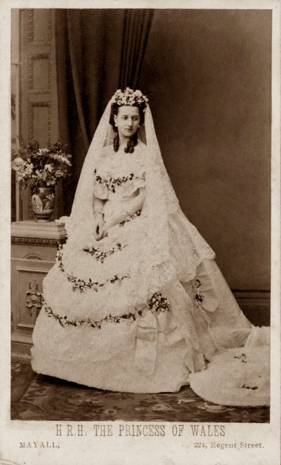 Princess Alexandra of Denmark in her wedding dress for her marriage to the Prince of Wales, the future King Edward VII by John Jabez Edwin Paisley (after) Mayall
