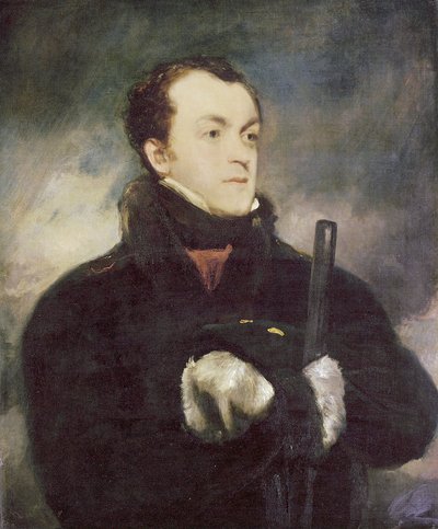 Portrait of Captain Lyon, Half Length, in a Fur-Trimmed Coat, Holding a Gun by John Jackson