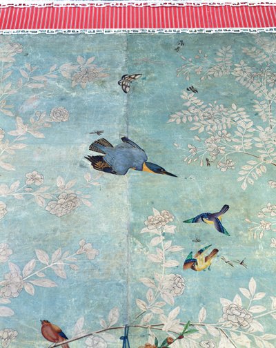 A Belted Kingfisher, Cut from The Birds of America and Pasted onto Hand-Painted Chinese Wallpaper by John James Audubon