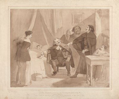 Gil Blas, While Practicing Medicine under Dr. Sangrado, Encounters Dr. Cuchillo at the Bedside of the Grocer by John James Chalon
