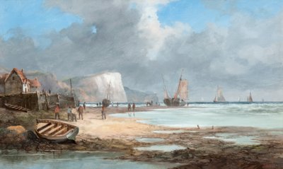 Seascape with Fishing Boats and a House by John James Wilson