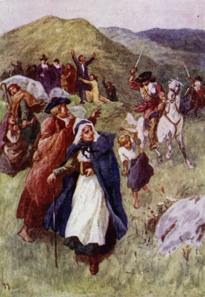 Soldiers Driving Away People Who Have Met to Worship in the Scottish Hills by John Jellicoe