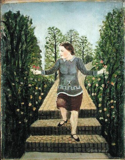 Girl Walking Down the Garden Steps by John Kane