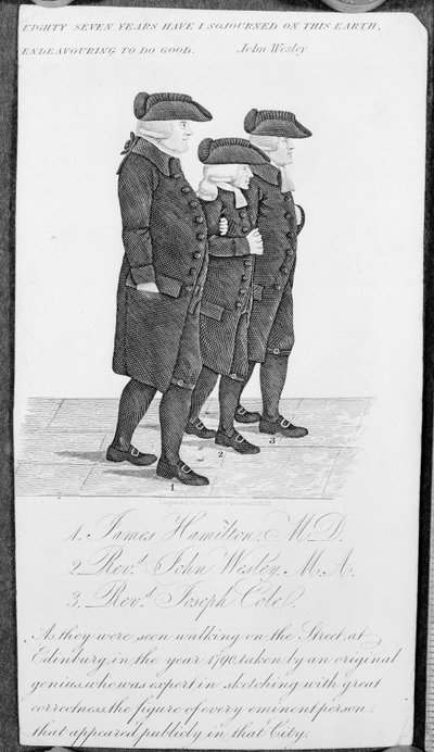 John Wesley walking in Edinburgh between James Hamilton M.D. and Joseph Cole by John Kay