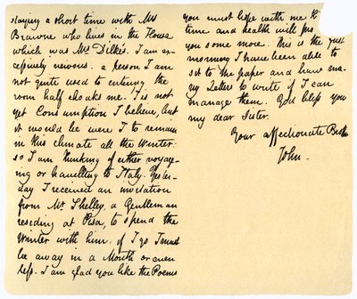 Letter from John Keats to His Sister, Fanny Keats, 14th August 1820 by John Keats
