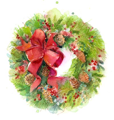Christmas wreath with Red Bow by John Keeling
