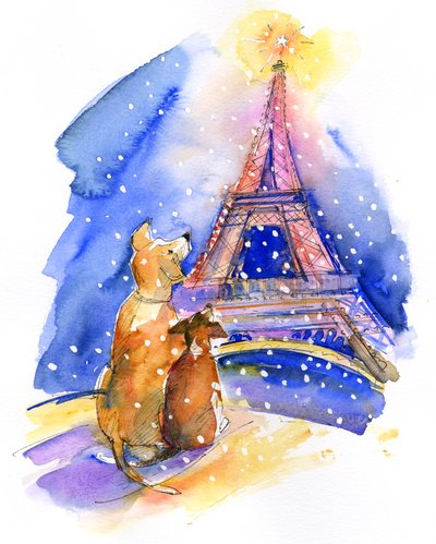 Dogs with Eiffel Tower, 2016 by John Keeling