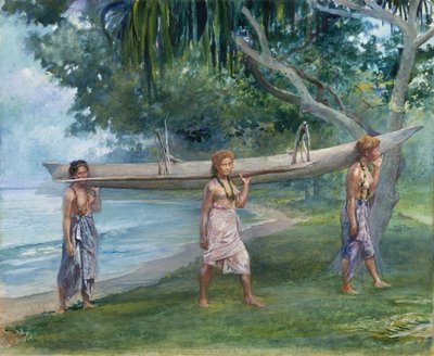 Girls Carrying a Canoe, Vaiala in Samoa, 1891 by John La Farge