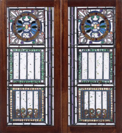 A pair of leaded glass windows by John La Farge or Lafarge