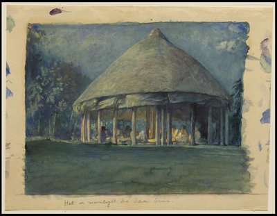Hut in Moonlight, Iva, Savaii, October 1890 by John La Farge or Lafarge