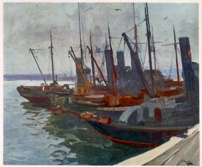 Minesweepers in Harbour, from British Artists at the Front, Continuation of The Western Front, 1918 by John Lavery