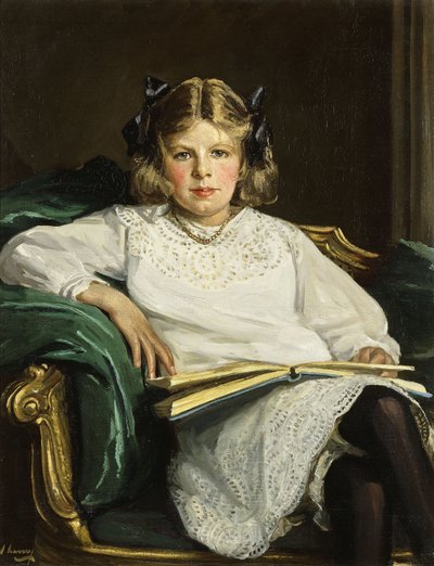 Portrait of Betty, Three-Quarter Length Seated, Reading a Book by John Lavery