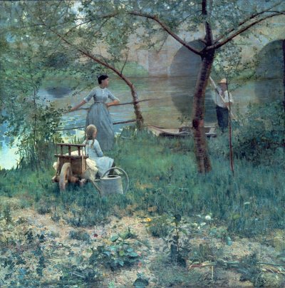 Under the Cherry Tree, the Bridge at Grez by John Lavery