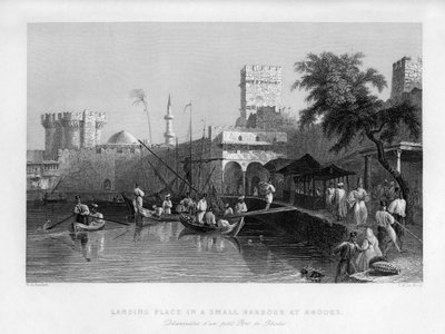 A Landing Place in a Small Harbour at Rhodes, Greece, 1841 by John Le Keux