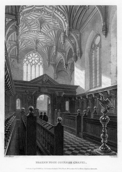 Brazen Nose Brasenose College Chapel, Oxford University by John Le Keux