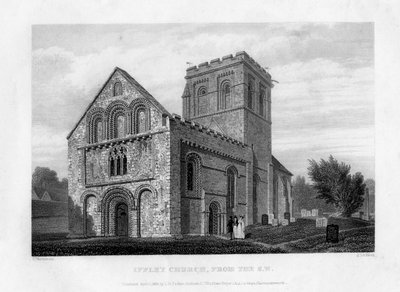 Iffley Church from the South-West, Oxford, 1834 by John Le Keux
