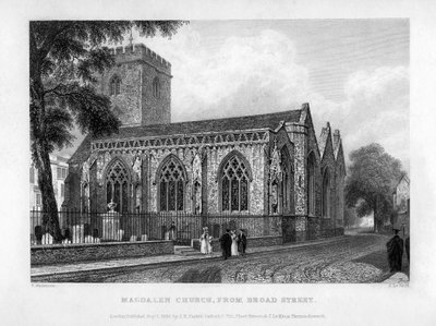 Magdalen Church, from Broad Street, Oxford, 1833 by John Le Keux