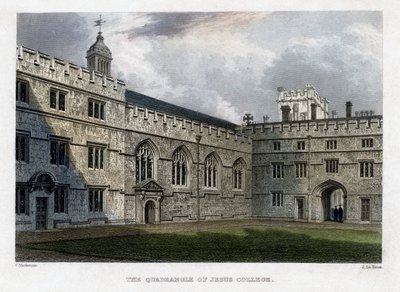 The Quadrangle of Jesus College, Oxford University, c1830s by John Le Keux