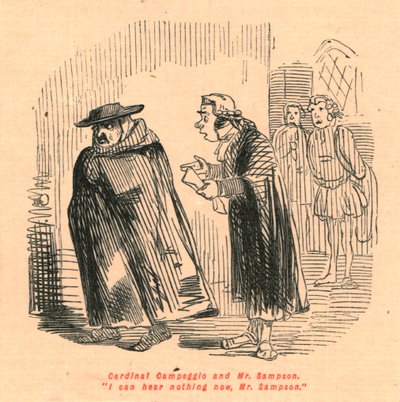 Cardinal Campeggio and Mr. Sampson. I Can Hear Nothing Now, Mr. Sampson by John Leech