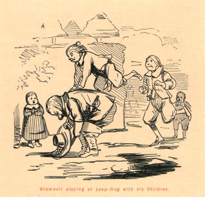 Cromwell Playing at Leap-frog with His Children by John Leech