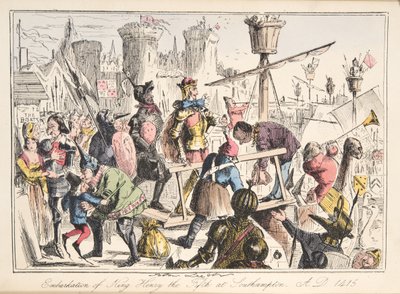 Embarkation of Henry V at Southampton, AD 1415, from The Comic History of England by John Leech