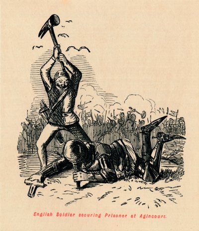English Soldier securing Prisoner at Agincourt by John Leech