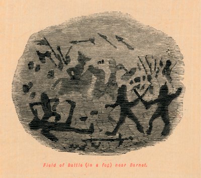 Field of Battle in a fog near Barnet by John Leech
